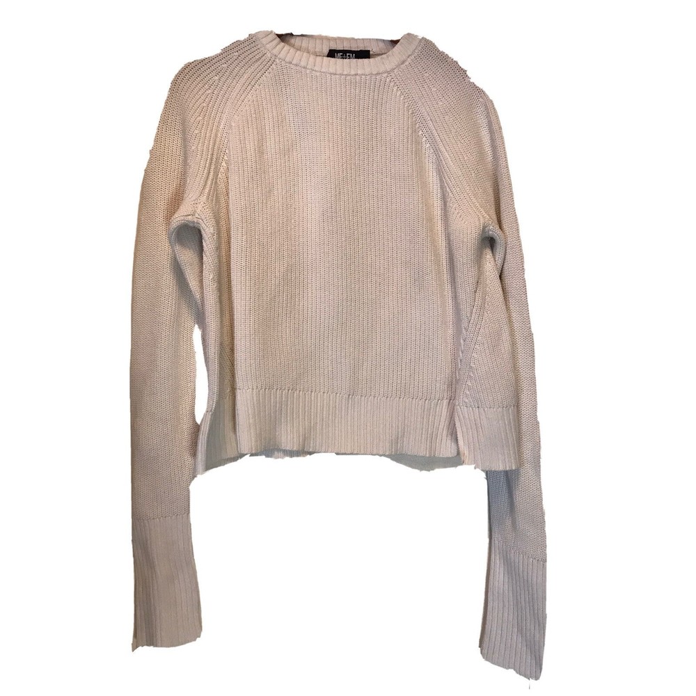 ME + EM white cream chunky knit  Crewneck Jumper Slits Sweater Size UK 12 US 8